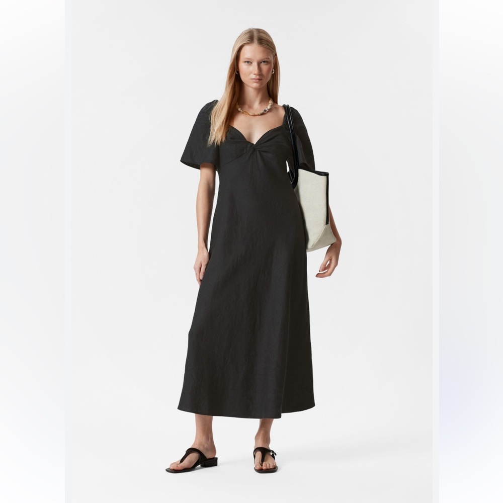 New Banana Republic VISCOSE-LINEN RUCHED MAXI DRESS black plus size 20 cos